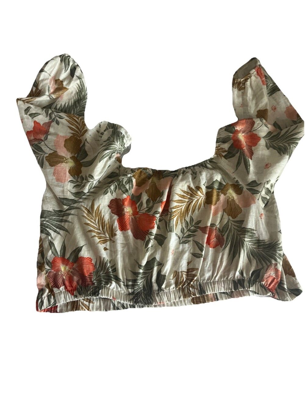 Lane Bryant Linen Blend Tropical Off-The-Shoulder Top Cropped Size 22/24 Hawaii - Picture 8 of 8